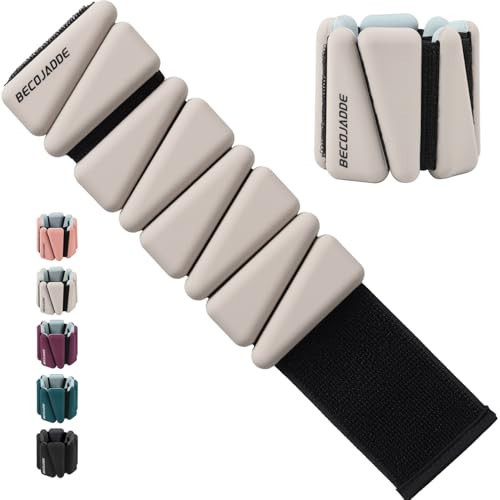 BECOJADDE Ankle Weights Set of 2 (1 lb Each) Adjustable Wrist Weights for Women Men Wearable Arm Leg Weight for Pilates, Running, Walking, Workout, Yoga, Pewter Beige | Amazon (US)