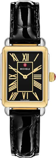 Deco Park Two-Tone Leather Strap Watch, 23mm x 29mm | Nordstrom