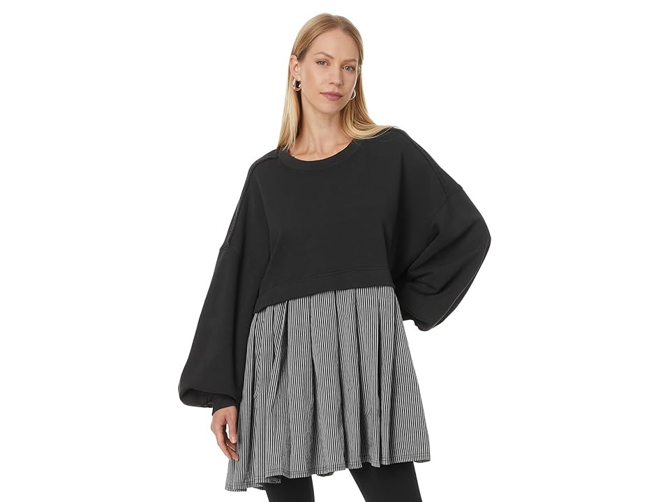 Free People Eleanor Striped Sweatshirt (Washed Black Combo) Women's Sweater | Zappos