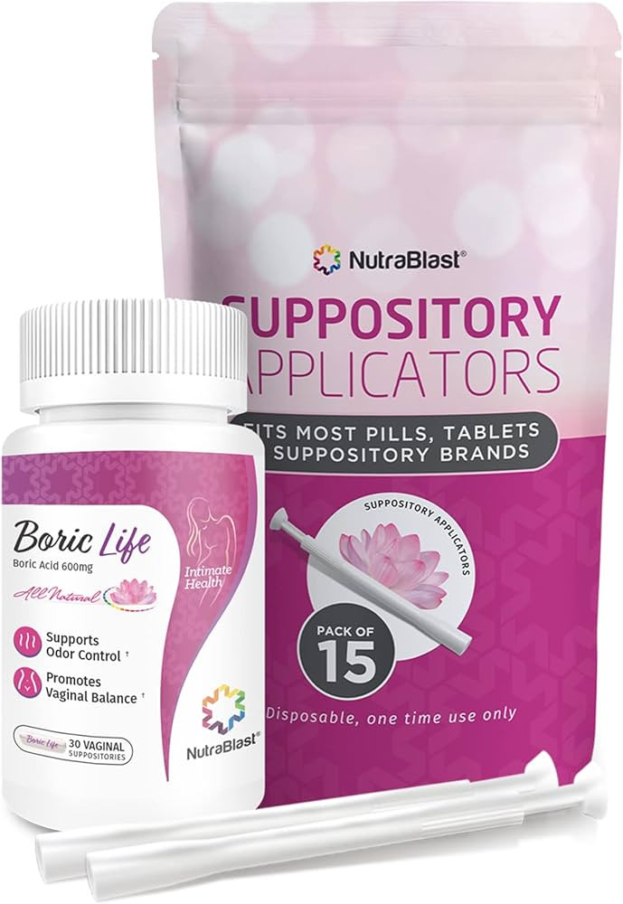 NutraBlast Boric Acid Vaginal Suppositories 600mg w/Applicator, 30 Suppositories & 15 Applicators... | Amazon (US)