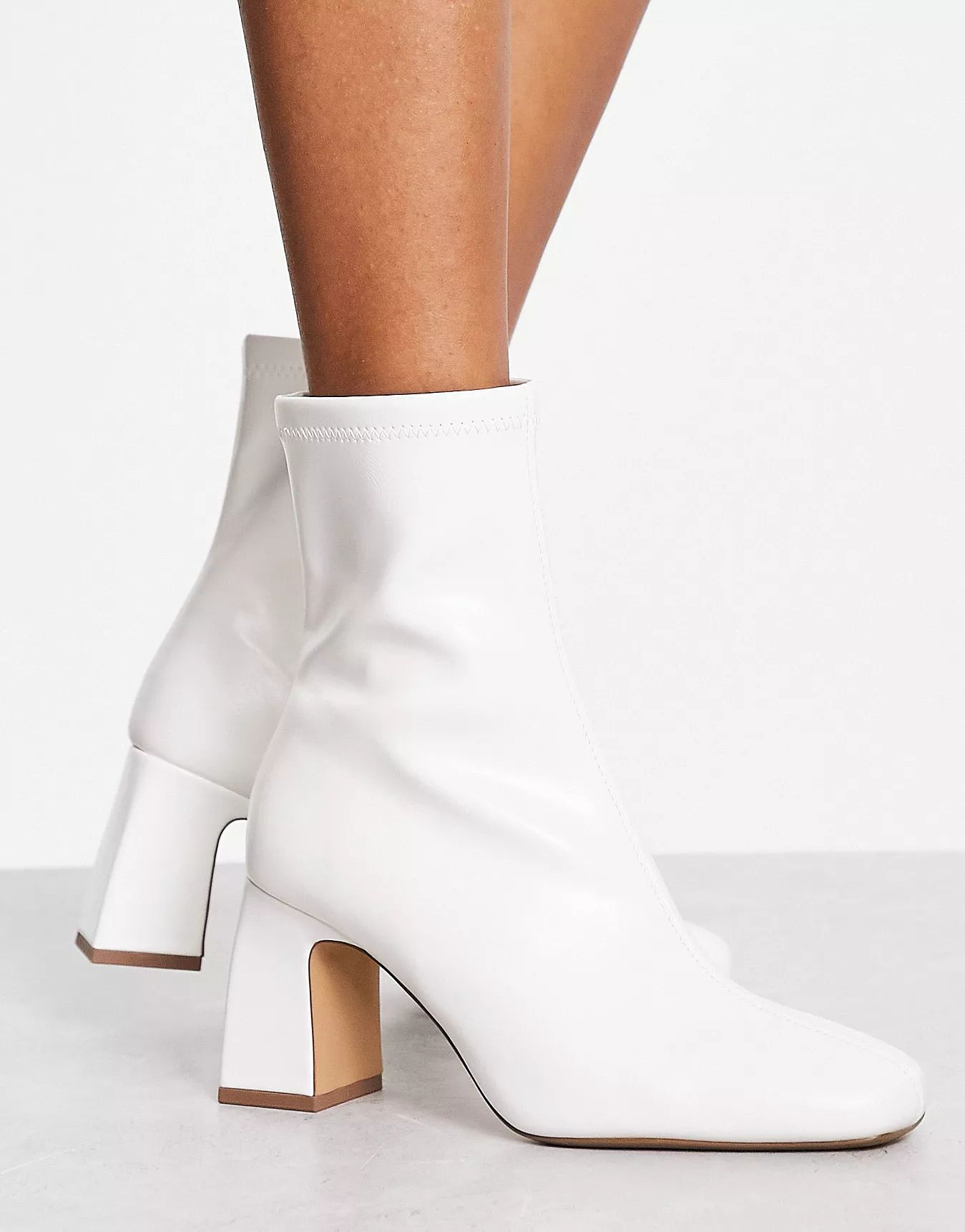 Bershka mid heel ankle boots in white | ASOS (Global)