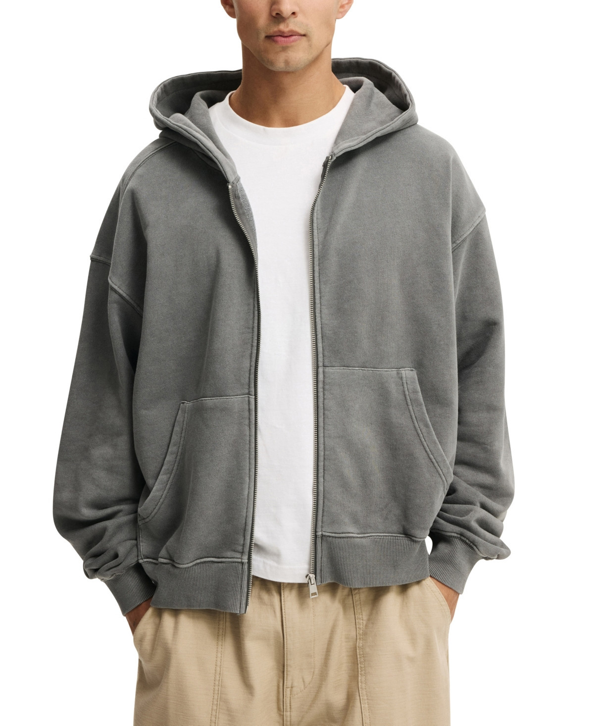Cotton On Men's Cropped Zip Up Hoodie - Gray | Macy's