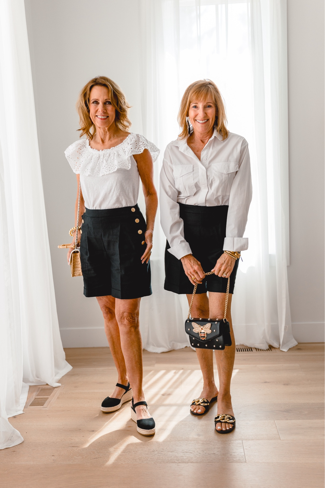 We went shopping for shorts and found a pair that we both like.  The fabric is a stretch linen blend with pleats and stylish gold button detail.  We like this short  because it can be styled for a night out or casual… depending on your day!!

#LTKSeasonal #LTKOver40 #LTKStyleTip