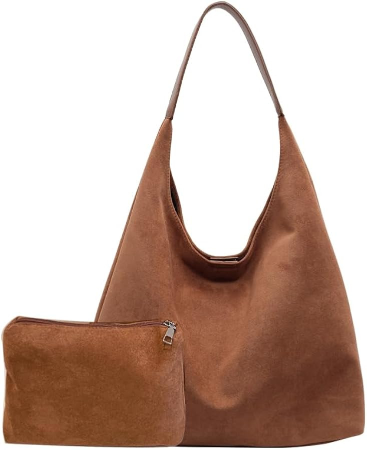 Leather Hobo Bags for Women Brown Purses Suede Purse Slouchy Tote Bag Suede Tote Bag Fall Purses ... | Amazon (US)