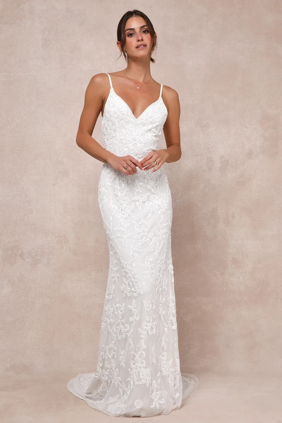 Everlasting Passion White Sequin Beaded Backless Maxi Dress | Lulus