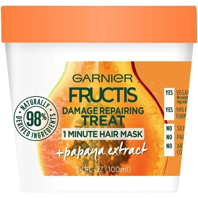 Garnier Fructis Damage Repairing Treat 1 Minute Hair Mask with Papaya Extract, 3.4 fl oz | Walmart (US)