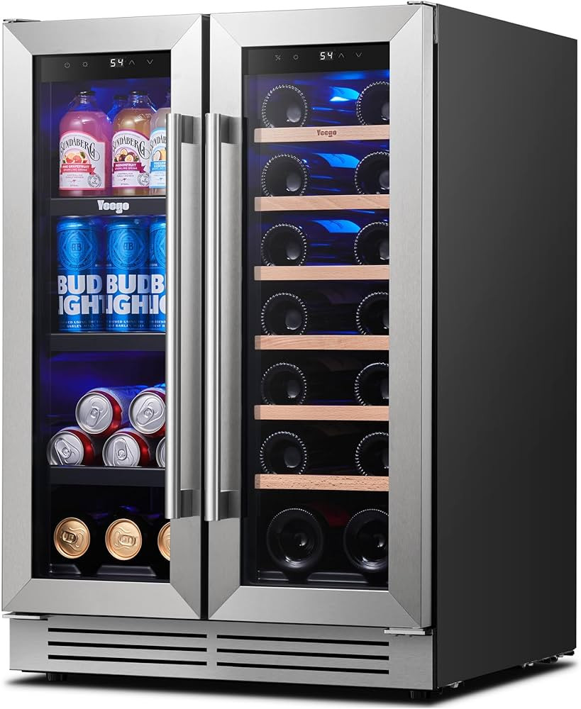 Yeego Wine and Beverage Refrigerator - 24 Inch Dual Zone Wine Fridge 60 Can & 20 Bottle, 36-72°F... | Amazon (US)