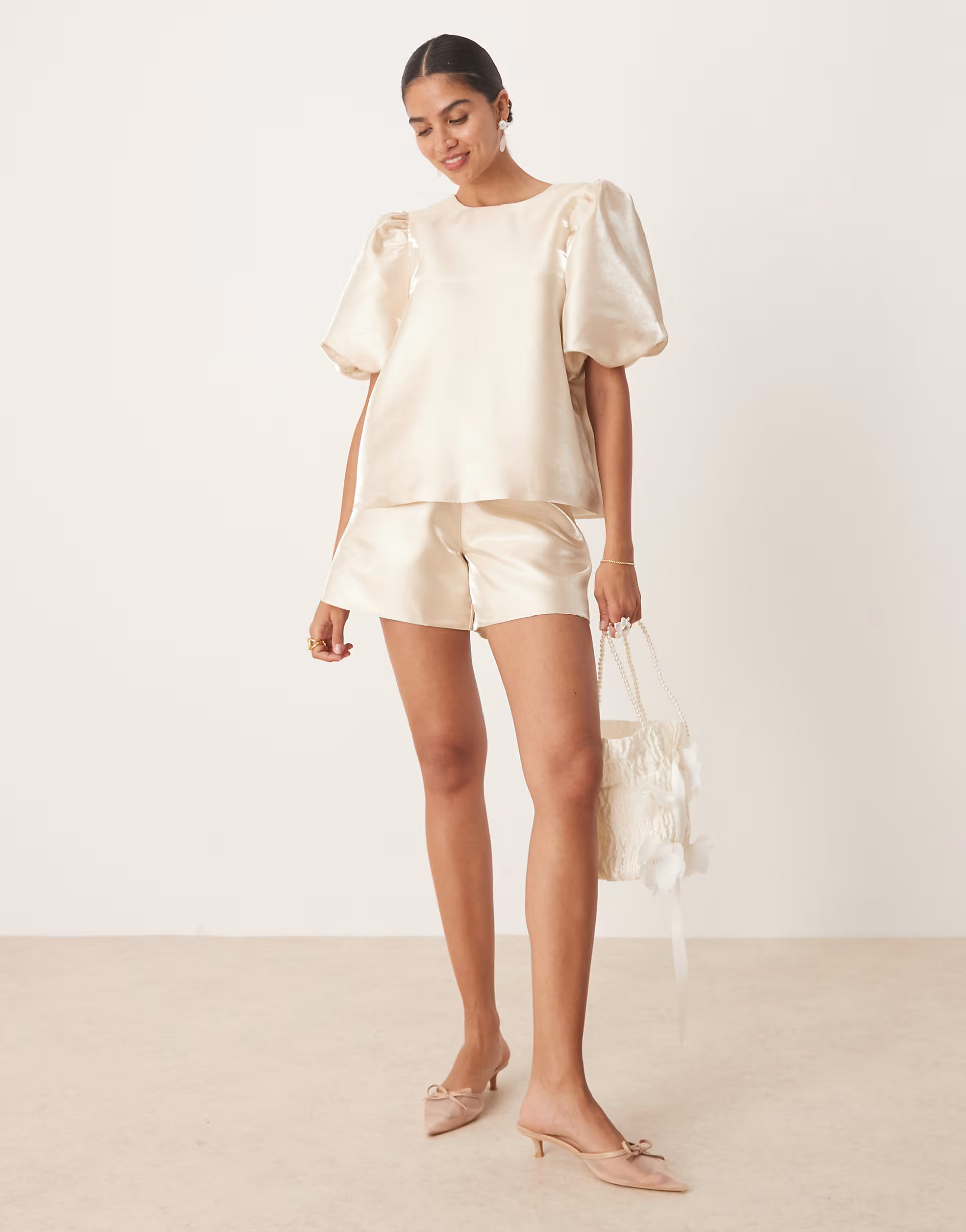 Amy Lynn high shine a-line tailored shorts co-ord in stone | ASOS | ASOS (Global)