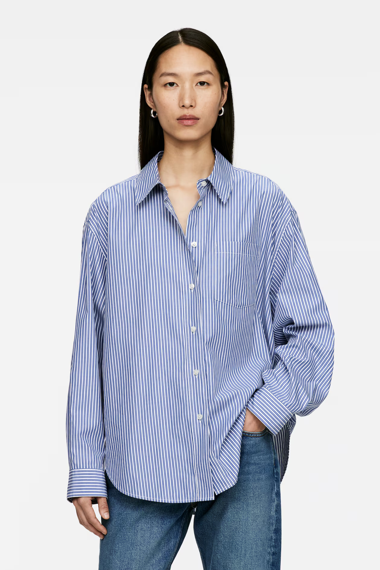 Popeline overhemd met oversized pasvorm - Blauw/wit - DAMES | H&M NL | H&M (DE, AT, CH, NL, FI)