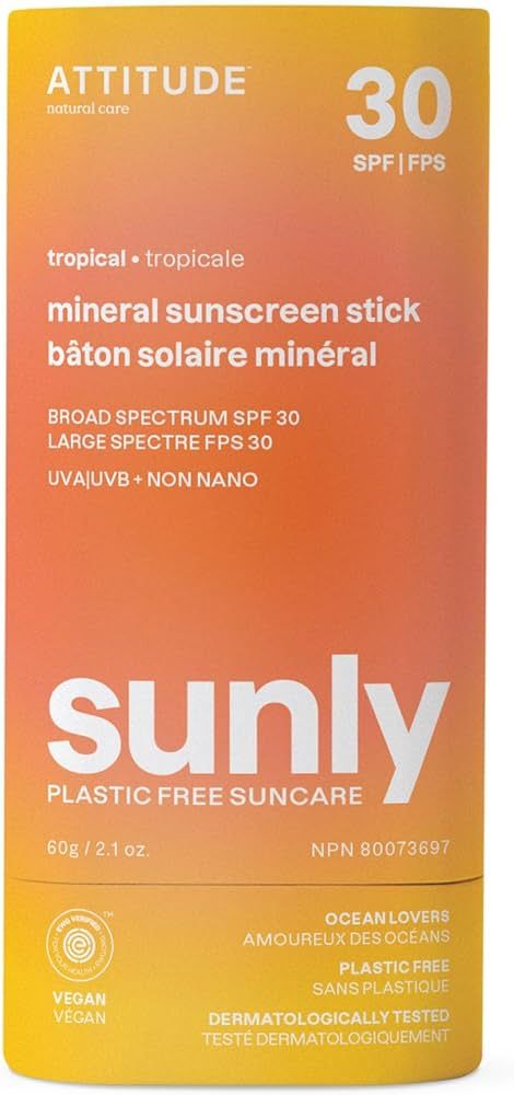 ATTITUDE Mineral Sunscreen Stick with Zinc Oxide, SPF 30, EWG Verified, Plastic-Free, Broad Spect... | Amazon (US)