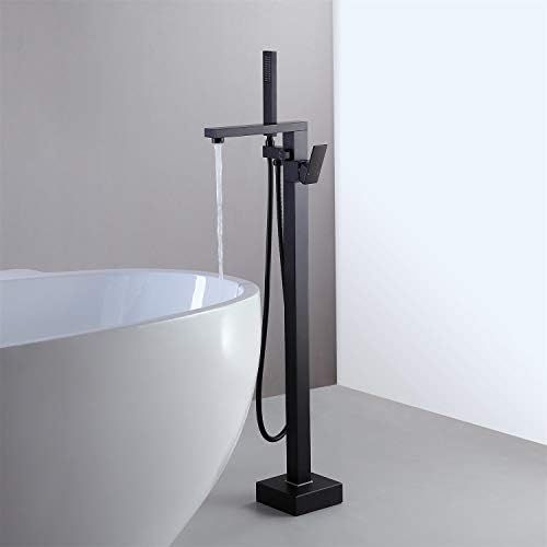 JiaYouJia Freestanding Tub Faucet with Handshower Single Handle Floor Mount Tub Filler Matte Black B | Amazon (US)