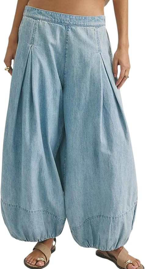 Women Long Jeans Balloon Wide Leg Jean Barrel Baggy Jeans with Pocket | Amazon (US)