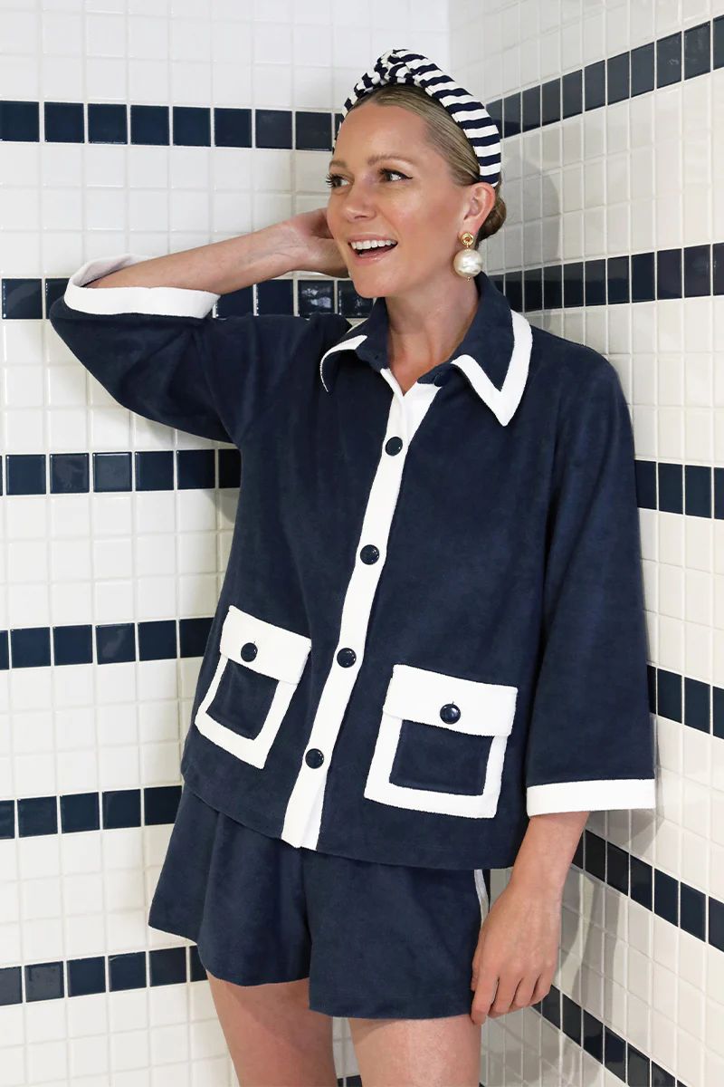 Clara Terry Shorts Set in Navy | LAKE Pajamas