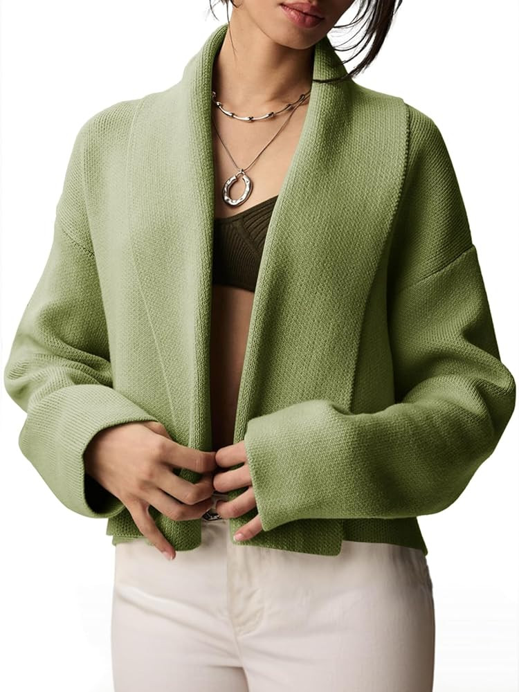 Saodimallsu Womens Cropped Cardigan Open Front Shawl 2025 Fall Trendy Long Sleeve Sweater Jacket | Amazon (US)