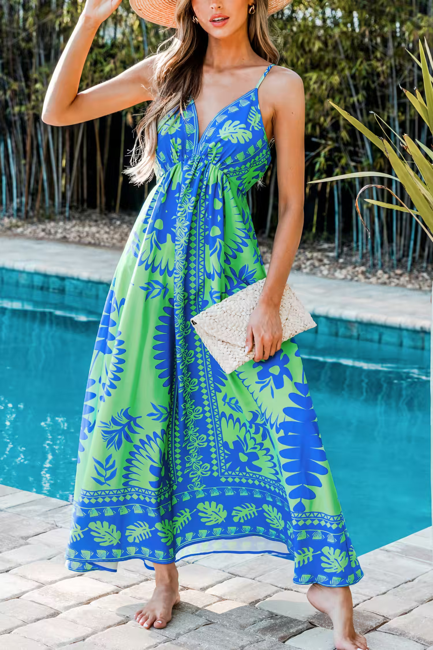 Tropical Plunging Sleeveless Maxi Dress | Cupshe US