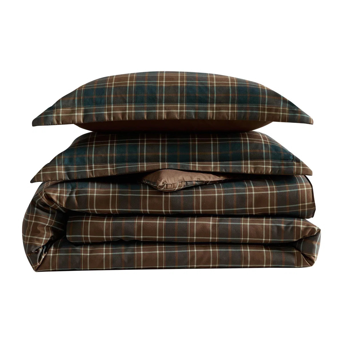 Eddie Bauer Huntley Plaid Reversible Brown Comforter Set | Wayfair North America