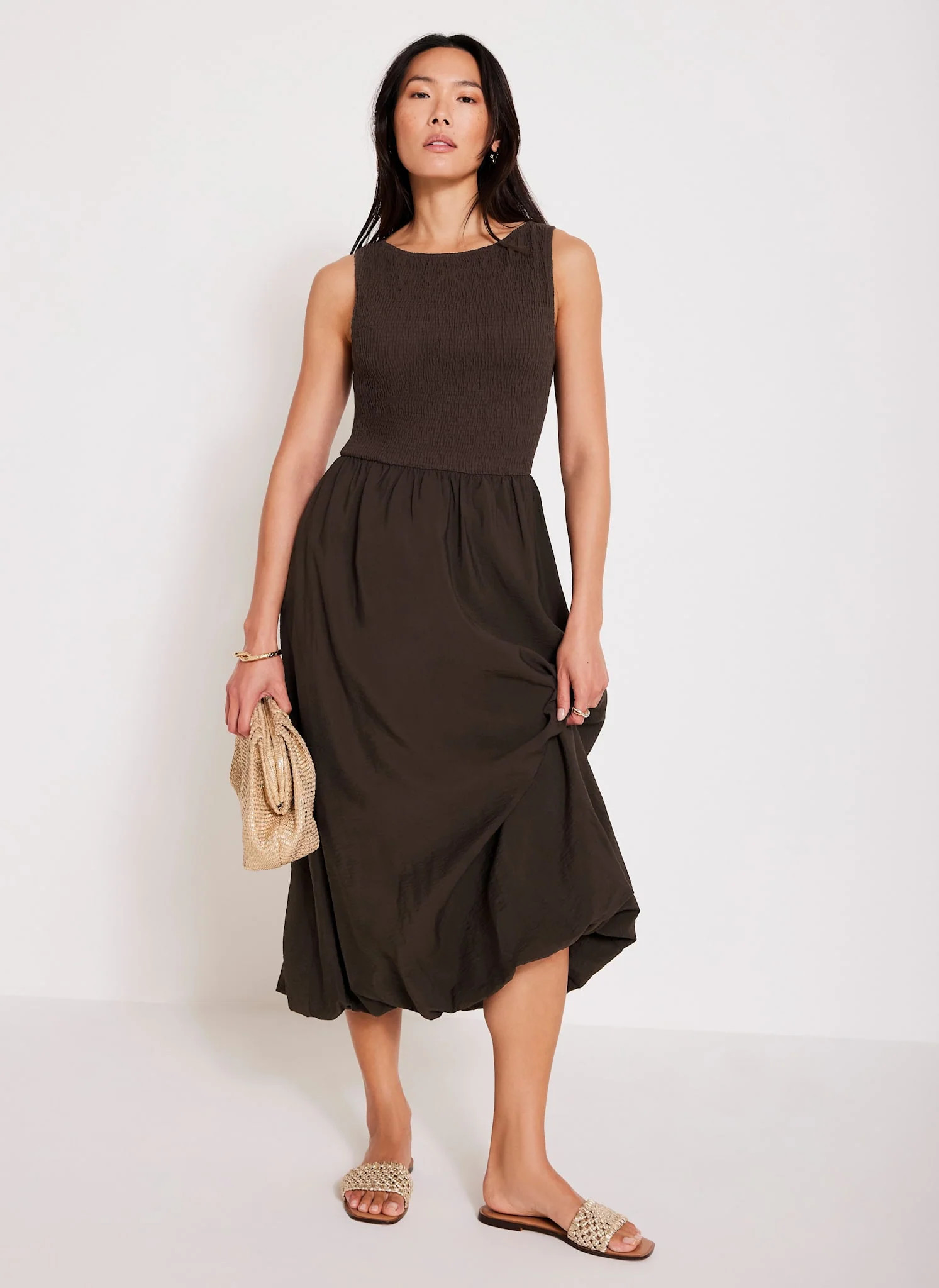 Brown Bubble Hem Midi Dress | Mint Velvet