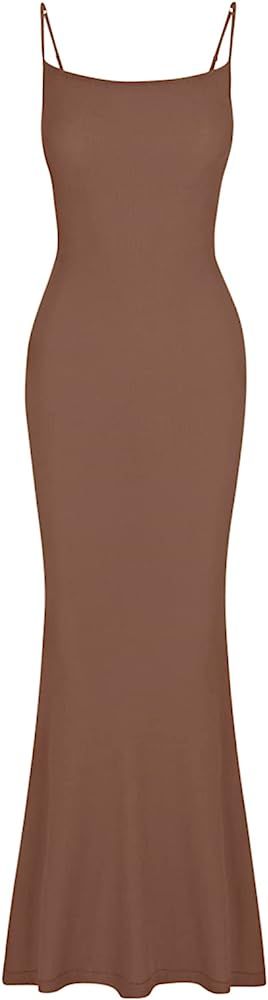 REORIA Women's Sexy Lounge Slip Long Dress Elegant Sleeveless Backless Ribbed Bodycon Maxi Dresses | Amazon (US)