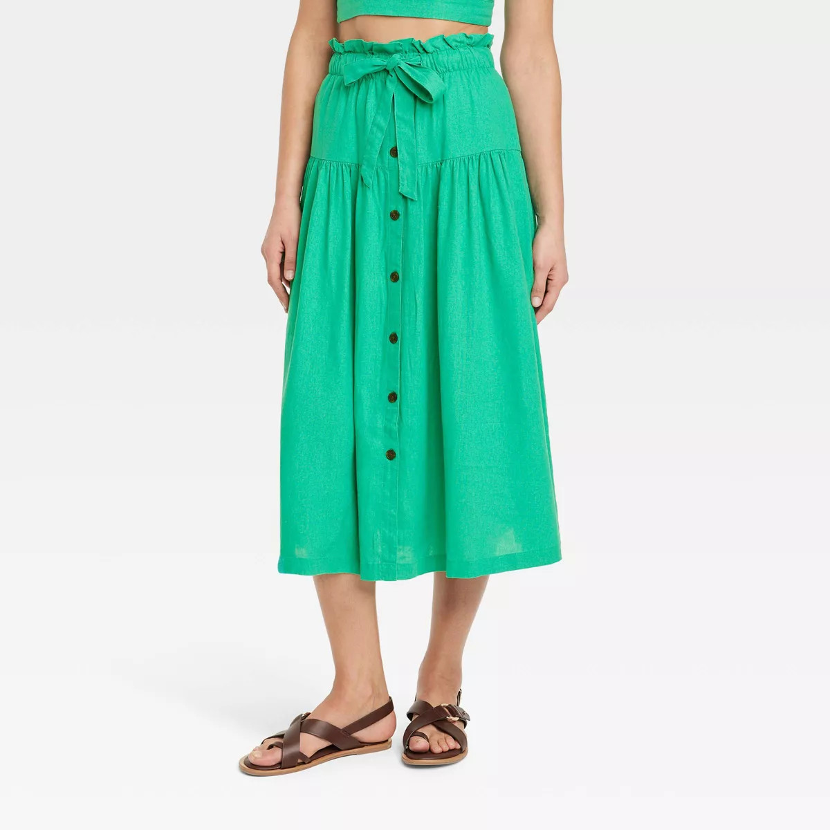Women's Tie Waist Button-Front Midi Skirt - Universal Thread™ | Target