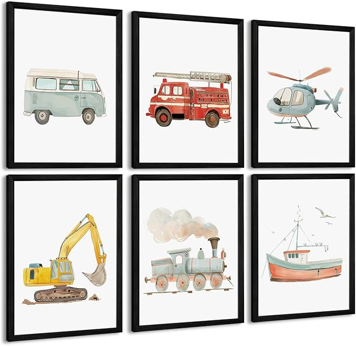 Car Wall Art Boys Room Canvas Wall Decor Nursery Prints Transportation Vehicle Wall Art Kids Todd... | Amazon (US)