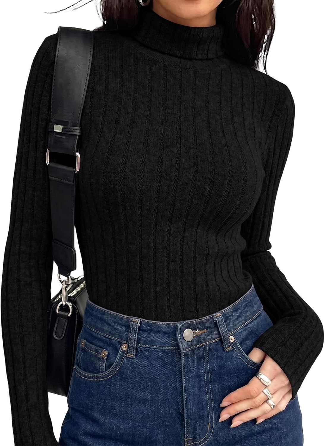 Womens Tops Turtleneck Long Sleeve Sweaters Ribbed Pullover | Amazon (US)