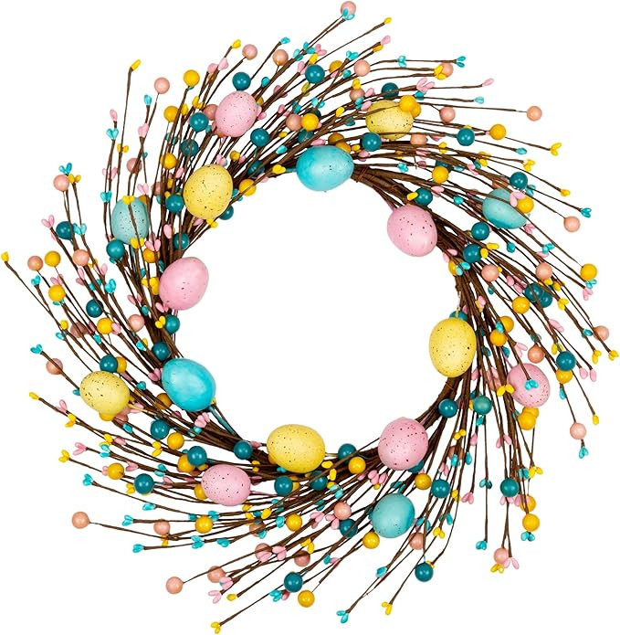 VGIA 18 inch Artificial Easter Wreath with Pastel Eggs Easter Egg Wreath for Front Door with Mixe... | Amazon (US)