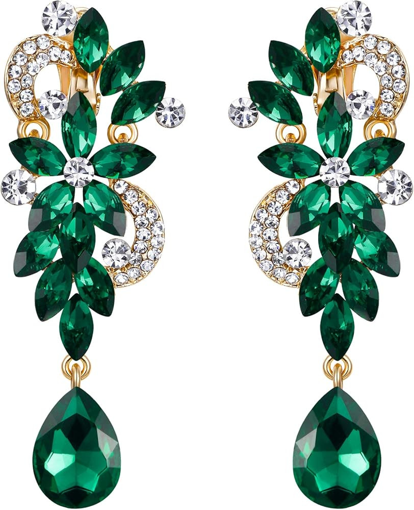 BriLove Women's Bohemian Boho Crystal Flower Wedding Bridal Chandelier Teardrop Bling Clip-On Dan... | Amazon (US)