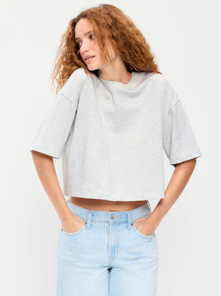 Vintage Crew-Neck Oversized Crop T-Shirt | Old Navy (US)