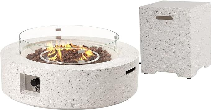 SUNBURY Outdoor 41 Inch Propane Fire Pit Table, 50,000 BTU Spotted White Patio Gas Fire Table w G... | Amazon (US)