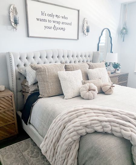 Fall bedroom love linen neutral bedding and the pumpkins I just added for the fall vibes. Love a minimal but layered bed with texture 

#neutralbedding #bedding #cozybedroom #fallbedroom #pumpkinpillow #linenbedding 

#LTKhome #LTKSeasonal #LTKstyletip