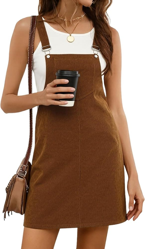 Hooever Women's Cute Corduroy Overall Bib Dress Pinafore Suspender Dress Skirt Jumper | Amazon (US)