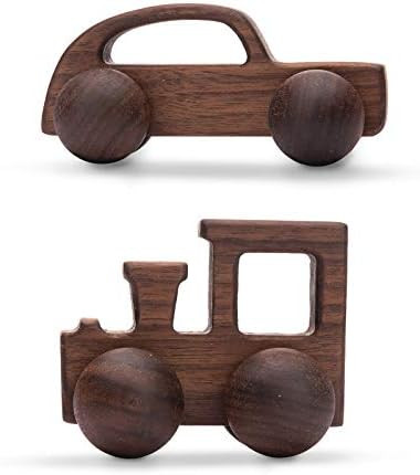 Promise Babe 2pcs Wooden Cars Toys Baby Push Pull Toys Wooden Baby Rattle Grasping Sensory Skills... | Amazon (US)