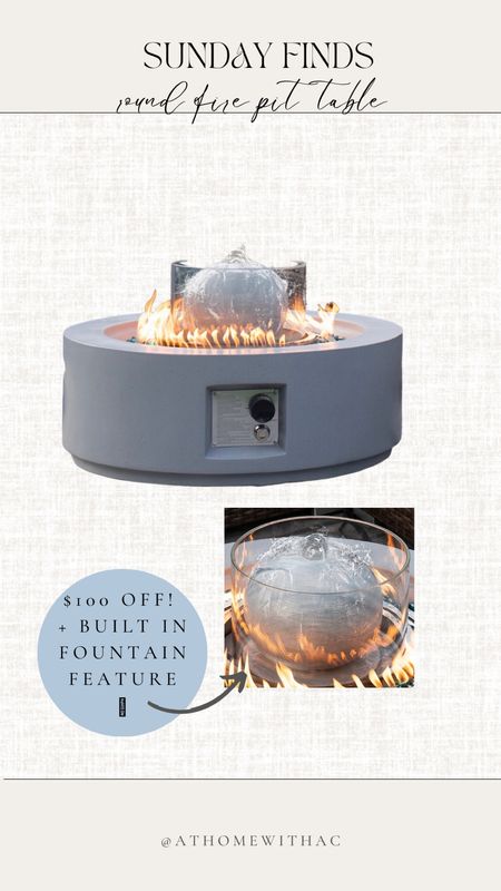 Outdoor round fire pit table with built in fountain 

#LTKhome #LTKFind #LTKSeasonal