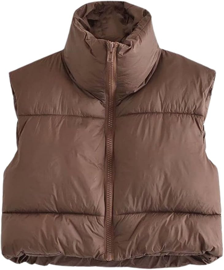FindThy Women’s Cropped Puffer Vest Stand Collar Sleeveless Zip Up Padded Gilet Warm Outerwear | Amazon (US)