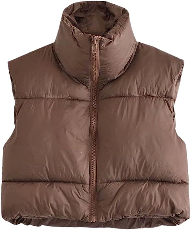 FindThy Women’s Cropped Puffer Vest Stand Collar Sleeveless Zip Up Padded Gilet Warm Outerwear | Amazon (US)