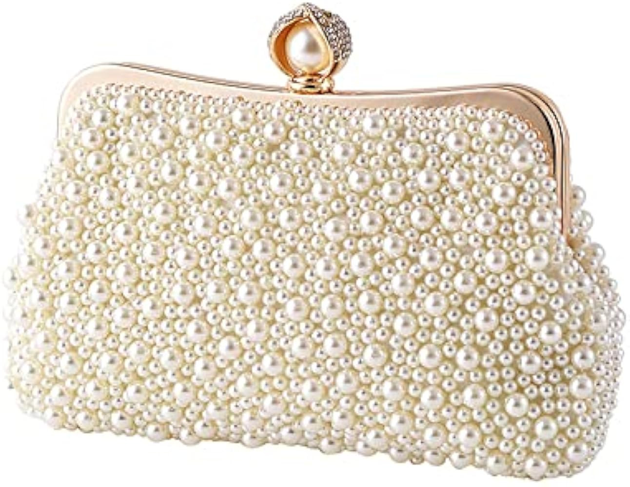 ASPHODELCHIC Women Pearl Evening Bag Bride Beaded Clutch Purse Cream White for Wedding Party | Amazon (US)