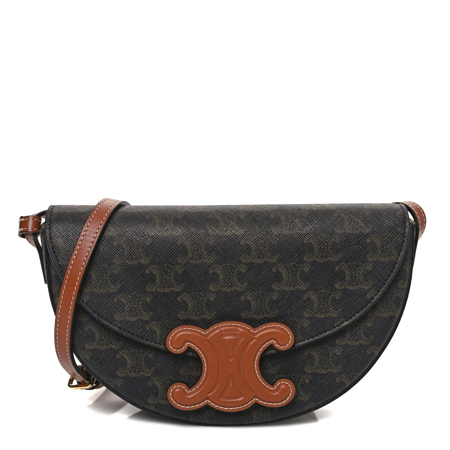 Calfskin Triomphe Canvas Besace Tan | FASHIONPHILE (US)