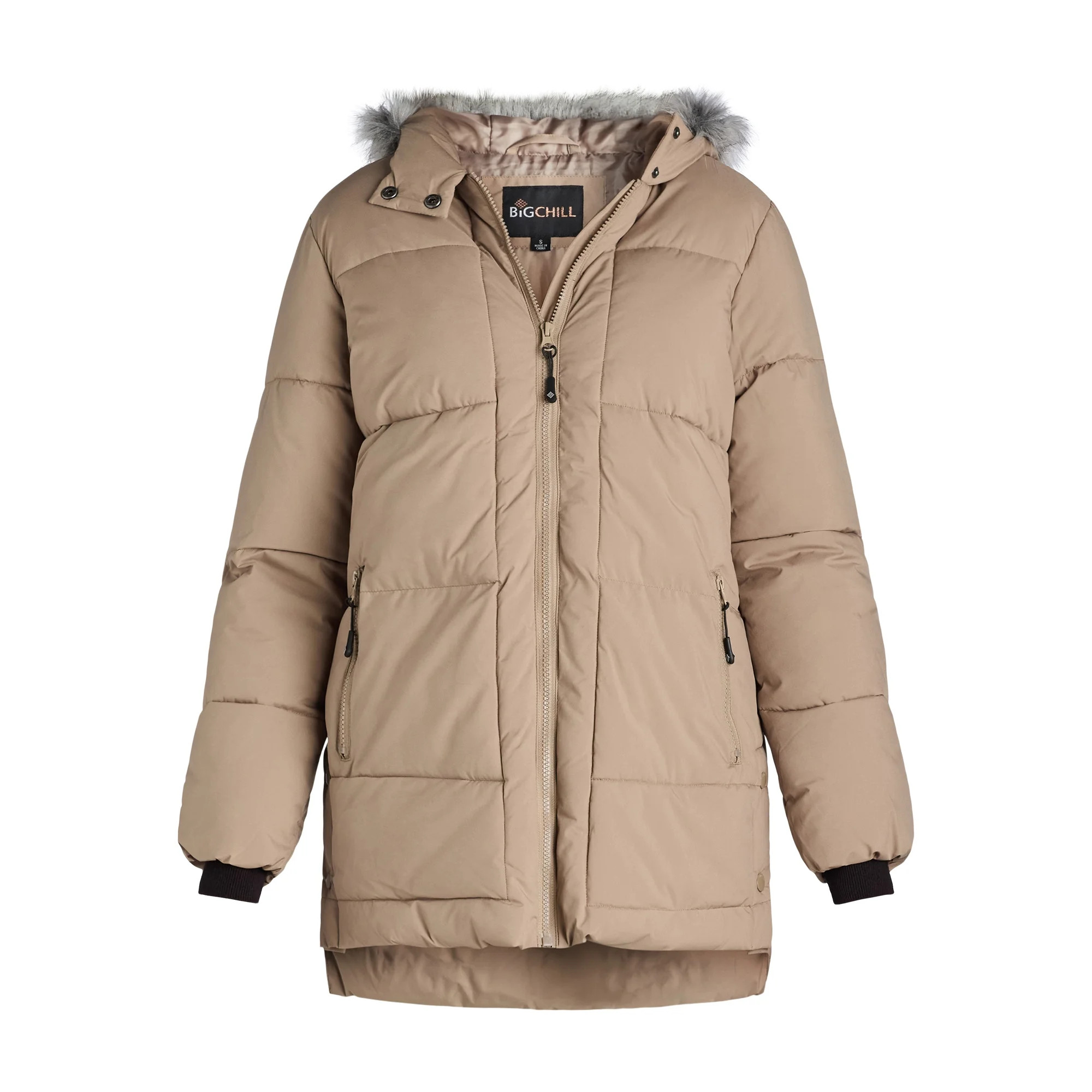 Big Chill Women's and Women's Plus Wide Quilted Puffer Coat with Faux Fur Trim Hood, Sizes S-3X | Walmart (US)