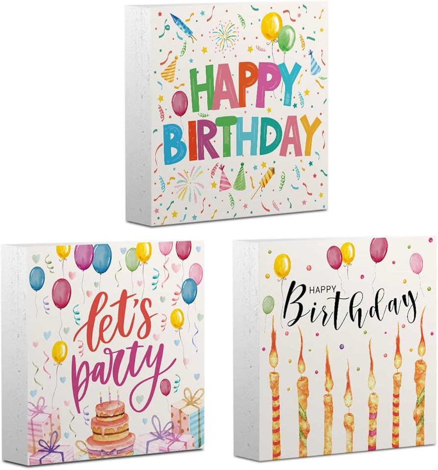 3 PCs Birthday Decorations Wooden Box Sign, Happy Birthday Sign Party Decorations for Friends Dau... | Amazon (US)