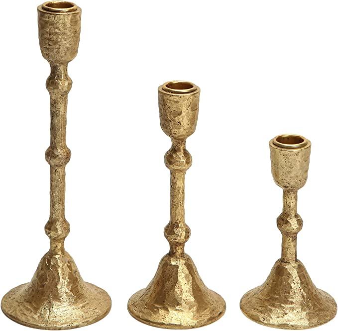 NIKKY HOME Gold Candle Holders Set of 3 for Taper Candles, Vintage Decorative Resin Candlestick f... | Amazon (US)