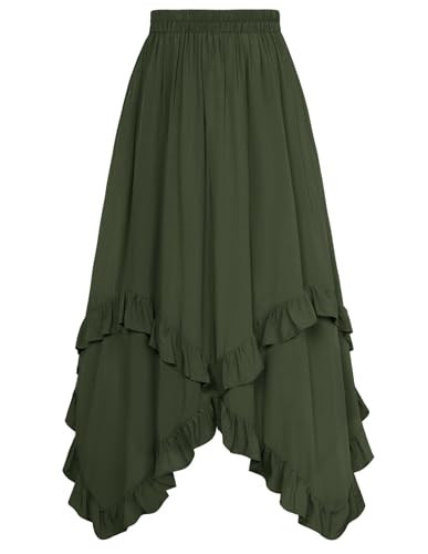 Scarlet Darkness Long Skirts for Women Green Maxi Skirt High Waist Renaissance Skirt Army Green M | Amazon (US)