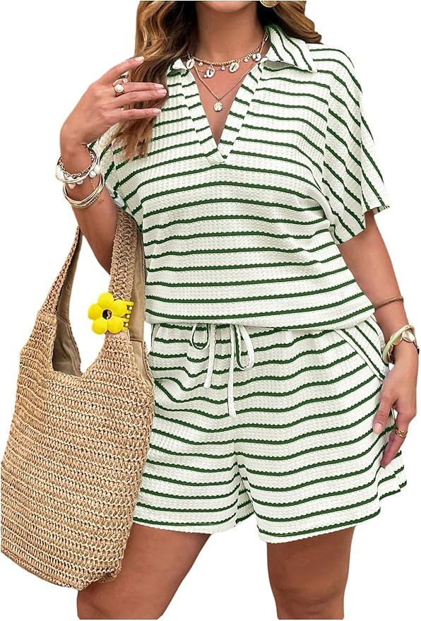 SOLY HUX Women's Plus Size Summer Outfits Short Sleeve Top and Shorts 2 Piece Sets for Curvy Wome... | Amazon (US)