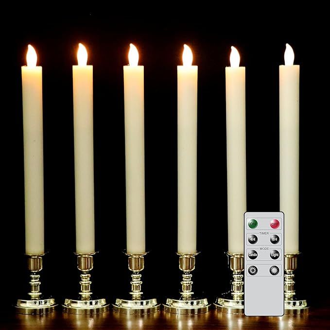 DRomance Set of 6 Flameless Taper Candles with Remote and 4H/­8H Timer, Real Wax Ivory Candles L... | Amazon (US)