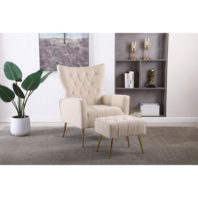 Modern Upholstered Accent Chair, Comfy Armchair with Ottoman, Beige-ModernLuxe | Target