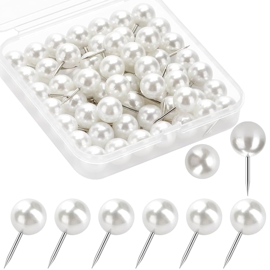60 Pcs Push Pins, Thumb Tacks for Decorative Wall, Pearl White Thumbtacks for Bulletin Board Cork... | Amazon (US)