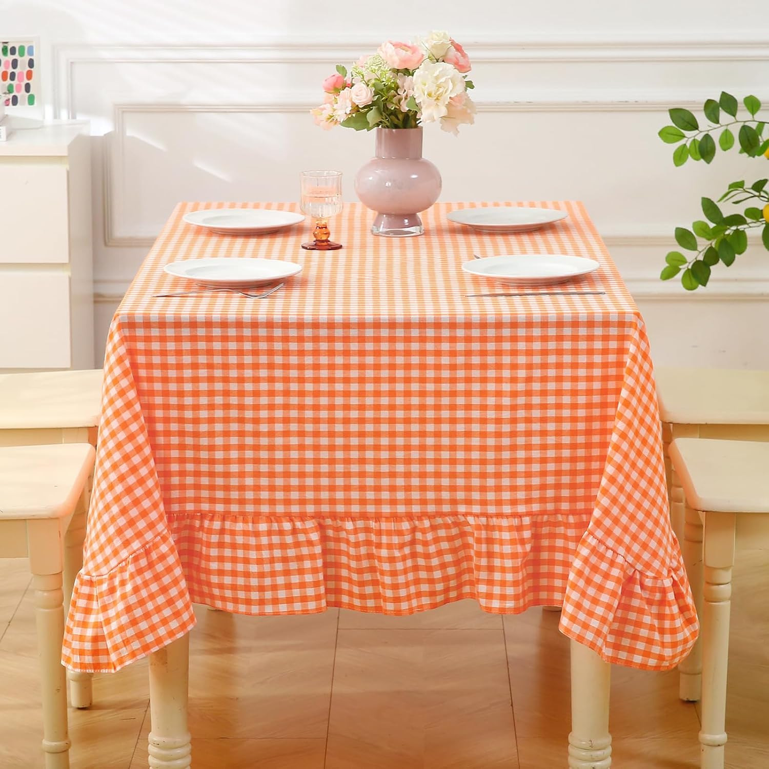 Orange White Gingham Tablecloth Rectangular 84"x60" | Amazon (US)