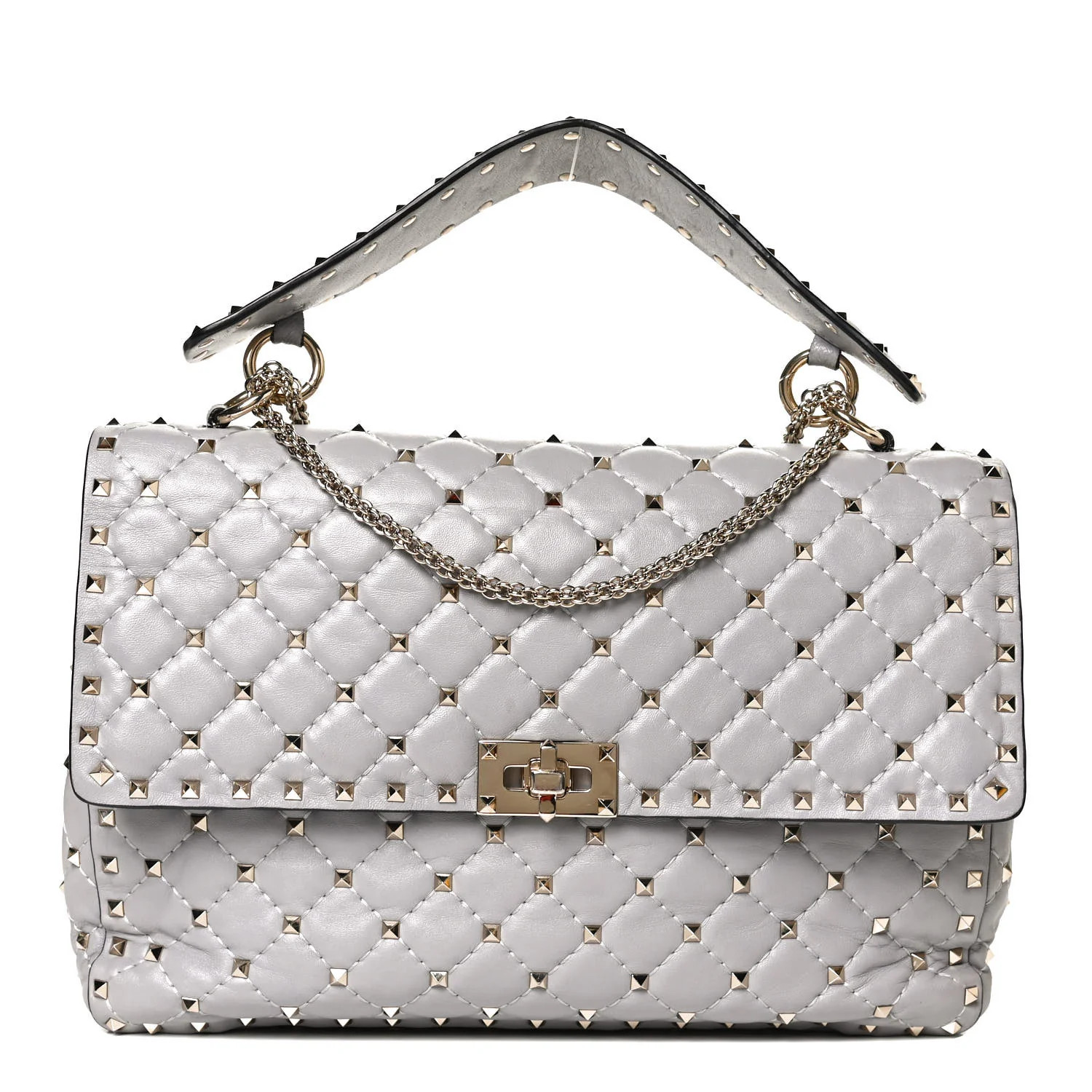 VALENTINO Lambskin Large Rockstud Spike Shoulder Bag Grey | FASHIONPHILE | Fashionphile