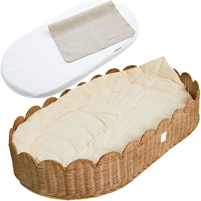 BEBE BASK Premium Baby Changing Basket - Artisan-Crafted Scalloped Rattan - Changing Basket for B... | Amazon (US)