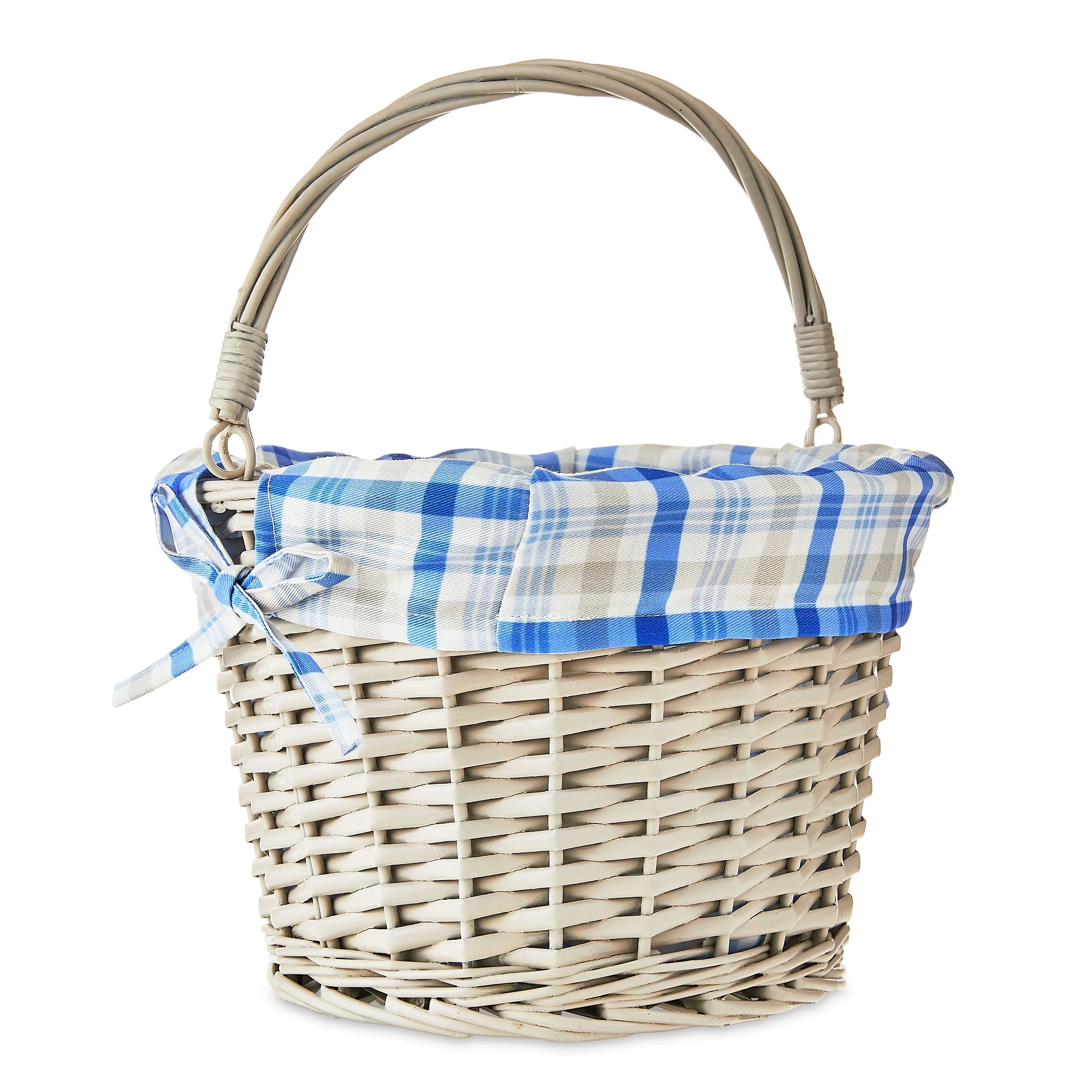 Large Round Gray Willow Easter Basket with Plaid Liner by Way To Celebrate - Walmart.com | Walmart (US)