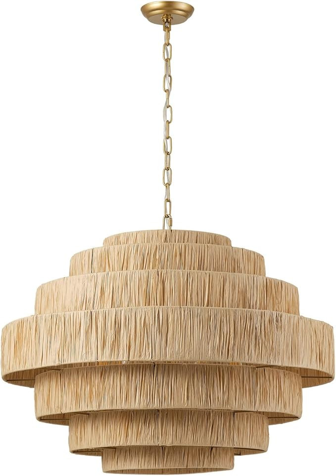 Aiwen 30.7 in 5-Light Boho Chandelier Hand-Woven Paper Pendant Light with Large Paper Woven Shade... | Amazon (US)